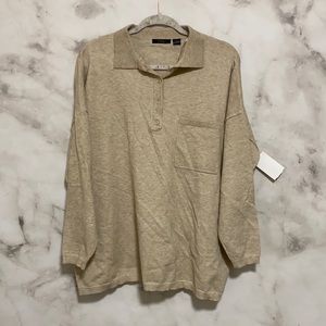 RDI Cream Light Tan Long Sleeve Knit Polo Shirt